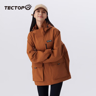 探拓（TECTOP）男女同款冲锋衣三合一户外抓绒防风防水登山服防寒可拆卸外套 寂寥橙 S