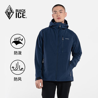 一夜入冬、限尺码：BLACKICE 黑冰 男子连帽软壳衣 KMR538869M