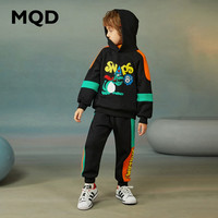 MQD 马骑顿 童装男童套装连帽冬季新款连帽儿童加厚保暖运动两件套潮 黑色 140cm