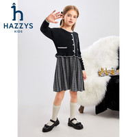 哈吉斯 品牌童装女童连衣裙冬舒适弹力圆领撞色简约甜美长袖裙 钻石黑 145