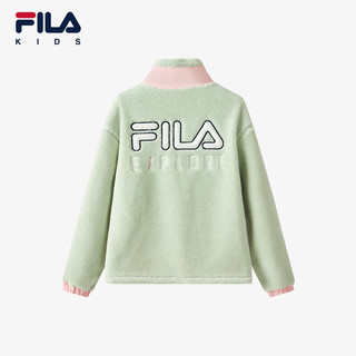 FILA 斐乐 童装儿童外套2023冬中大童女童加绒保暖舒适休闲上衣 野灰绿-GN 150