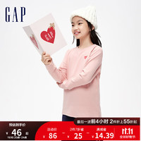 Gap女童冬季2023LOGO宽松长袖T恤837210儿童装洋气休闲上衣 粉色 160cm(XL)亚洲尺码