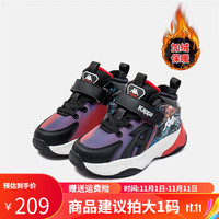 Kappa Kids中大童跑步鞋加绒保暖棉鞋男女童运动鞋 黑/红 36码