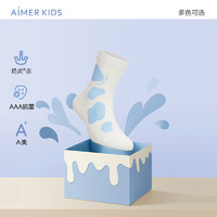 爱慕儿童（AIMER KIDS）秋冬3A抑菌柔软舒适中性儿童袜子莫代尔萌趣印花短袜|奶皮衣 蓝奶牛纹 12码