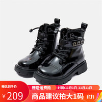 Kappa Kids卡帕背靠背童靴加绒保暖休闲时尚马丁靴 黑色 28码
