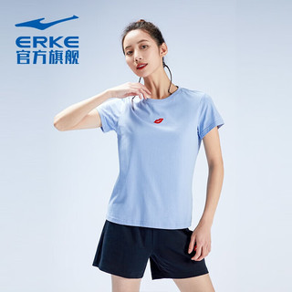 鸿星尔克（ERKE）短袖女夏透气舒适时尚百搭元气圆领T恤 蜜语蓝 XL