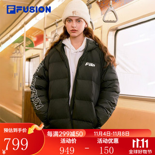 FILAFILA FUSION斐乐潮牌款羽绒服时尚宽松连帽上衣 深黑-BK 180/100A/XL