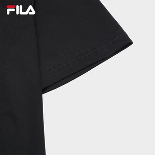 斐乐（FILA） 男子针织短袖衫时尚简约宽松印花圆领T恤 正黑色-BK 175/96A/L