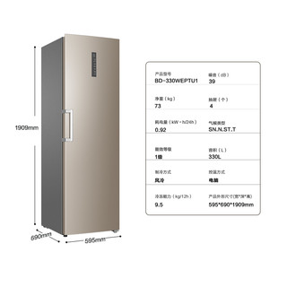 Haier 海尔 330升全冷冻家用小冰箱节能无霜冷藏立式冰柜海鲜速冻囤货