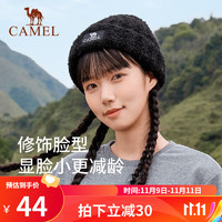 骆驼（CAMEL）羊毛纱针织帽女冬护耳保暖冷帽百搭显脸小毛绒冷帽男 133CP15060，黑色