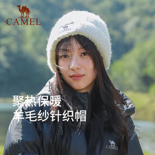 骆驼（CAMEL）羊毛纱针织帽女冬护耳保暖冷帽百搭显脸小毛绒冷帽男 133CP15060，黑色