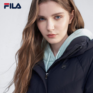 FILA Emerald斐乐女士长款羽绒服2023冬时尚休闲舒适连帽外套 正黑色-BK 175/92A/XL