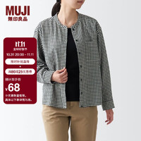 MUJI 無印良品 无印良品（MUJI）女式法兰绒 立领衬衫 白色 格子 内搭 衬衣 春秋款 BCB19C1A 黑色格纹 S