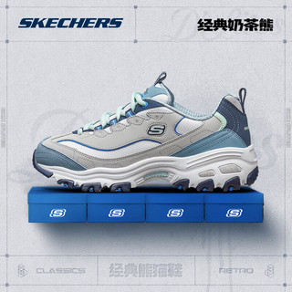 SKECHERS 斯凯奇 冬季加绒女鞋奶茶熊休闲鞋厚底增高老爹鞋 GYBL灰蓝 36