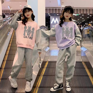PAPIBEAR 啪吡熊 女童套装2023儿童洋气时髦韩版休闲女孩春秋季运动卫衣两件套 紫色 120