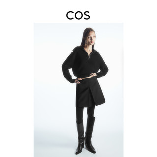 COS女装 宽松版型翻领羊毛混纺长款针织衫1099812014