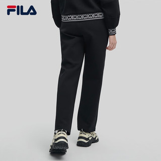 FILA 斐乐女士针织长裤休闲简约舒适直口运动裤 正黑色-BK 175/74A/XL