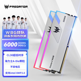 宏碁掠夺者（PREDATOR）64G(32G×2)套装 DDR5 6000频率 台式机内存条 Vesta II 炫光星舰RGB灯条(C30) 星光银