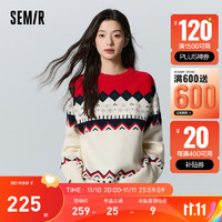 森马（Semir）森马毛衣女插肩袖oversize冬2023提花毛衫复古小众 白红色调00316 155/80A/S