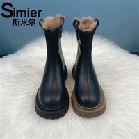 Simier 斯米尔 真品兔毛雪地靴女冬季加绒加厚100%防寒洋气烟筒靴东北皮靴