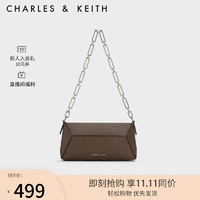 CHARLES&KEITH23冬季拼接链条单肩腋下包法棍包女CK2-70782271 Dark Brown深棕色 S