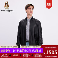 Hush Puppies暇步士男装美式复古休闲棒球领机车皮衣男 097黑色3 XL