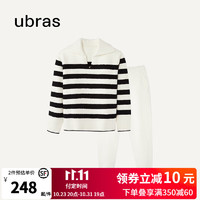 ubras【双十一会员内购】慕斯绒条纹家居服套装 小翻领-白色 S