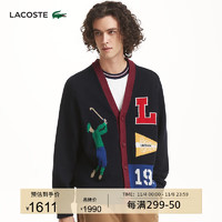 LACOSTE法国鳄鱼男女同款拼色潮流开衫针织衫毛衫AH0811 QRN/藏青色 L/180