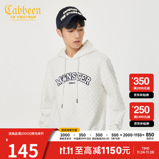 Cabbeen 卡宾 2022秋冬贴布绣连帽卫衣男重磅面料复古套头长袖上衣男 漂白色02 50/175/L