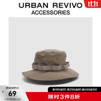 URBAN REVIVO男日系户外露营风山系渔夫帽UAMA30016 灰绿 F