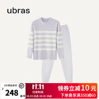 ubras【双十一会员内购】慕斯绒条纹家居服套装 女款圆领-柔灰紫色 M