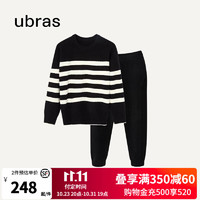 ubras【双十一会员内购】慕斯绒条纹家居服套装 男款圆领-黑色 M