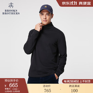 布克兄弟（BrooksBrothers）男士新纯棉可翻高领纯色休闲打底衫 0004-黑色 S