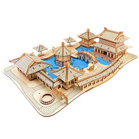 玩控 3d木质拼插立体拼图中国传统古代建筑拼装房子木制模型手工diy 苏州园林