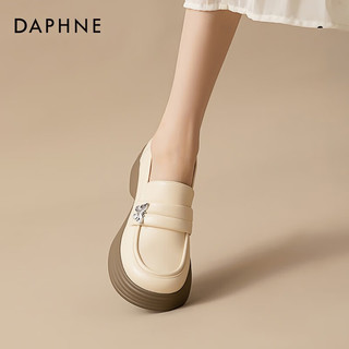 达芙妮（DAPHNE）英伦风黑色小皮鞋女2023厚底松糕jk单鞋子工作小个子乐福鞋女 米卡其色 39