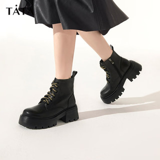 他她（TATA）厚底工装马丁靴女款英伦甜酷风短靴子2023冬WJX02DD3 黑色（绒里） 34