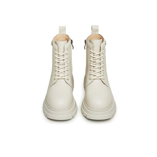 天美意马丁靴女商场同款粗跟英伦时尚短靴2023冬BH911DD3 米色 35