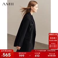AMII2023冬西装领爱心装饰全羊毛双面呢大衣女通勤外套上衣 黑色 160/84A/M