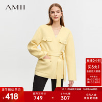 AMII2023冬V领配腰带全羊毛双面呢女一手长外套 奶油黄 160/84A/M