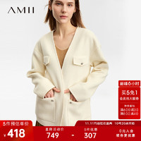 AMII2023冬V领配腰带全羊毛双面呢女一手长外套 本白 150/76A/XS