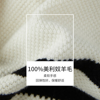 茵曼（INMAN）【100%美利奴纯羊毛】冬季女装长袖打底衫 黑白条 S