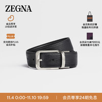 杰尼亚（Zegna）经典款黑色 Paglia 雕纹皮革配黑色皮革双面皮带