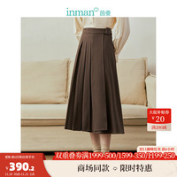 茵曼（INMAN）茵曼不对称褶裙女装皮扣微调腰头半身裙 春泥棕 M