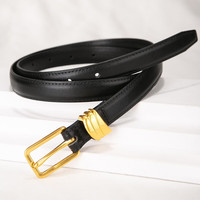 牛当家细款真皮皮带女金色针扣腰带复古时尚潮流百搭裤带 1.9宽黑色 115cm