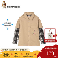 暇步士(Hush Puppies)童装儿童男童女童休闲衬衫时尚简约 燕麦卡其 155cm(偏大半码)