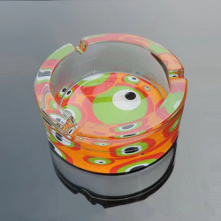 烟灰缸玻璃家用水晶透明个性饭店餐厅欧式时尚卧室 烟灰缸1个图案随机