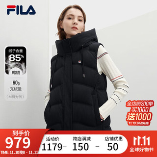 FILA 斐乐女士羽绒马甲2023冬休闲保暖基础简约连帽上衣 传奇蓝-NV 170/88A/L