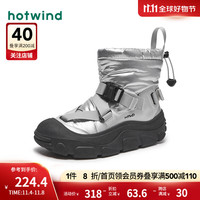 热风冬季女士时尚休闲靴厚底潮流个性保暖亮面银色雪地靴 13银色 38