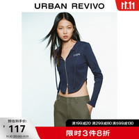 UR冬季女时尚休闲简约连帽抽绳拉链字母外套UWV130104 藏青 S