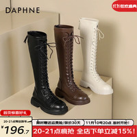 达芙妮(DAPHNE) 长筒靴女冬美拉德长靴加绒系带显瘦骑士靴女靴子 经典黑色骑士靴【单里款】 35